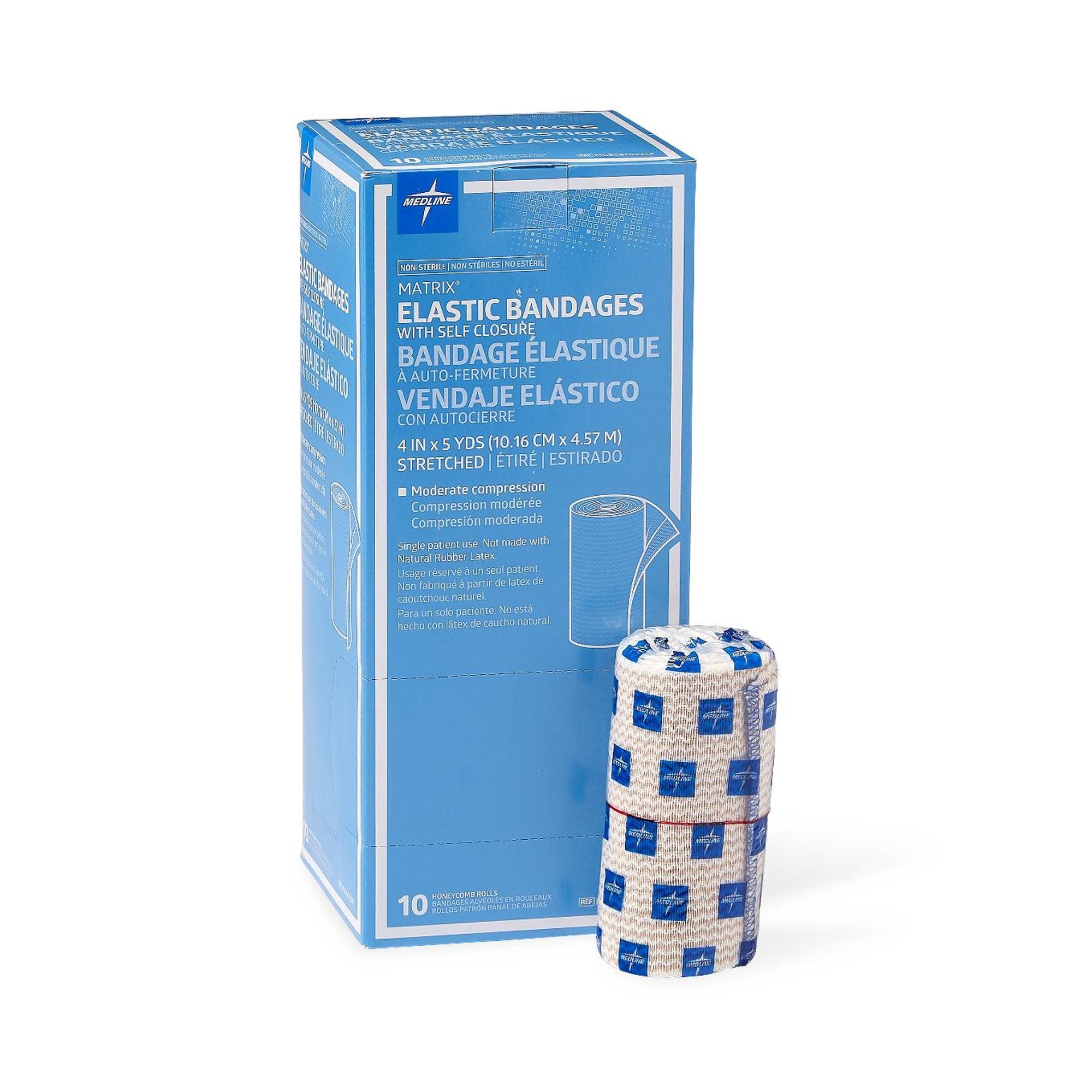 Matrix Double Hook and Loop Closure Elastic Bandage, 4 Inch x 5 Yard-Elastic Bandage Matrix 4 Inch X 5 Yard Double Hook and Loop Closure Natural NonSterile Medium Compression