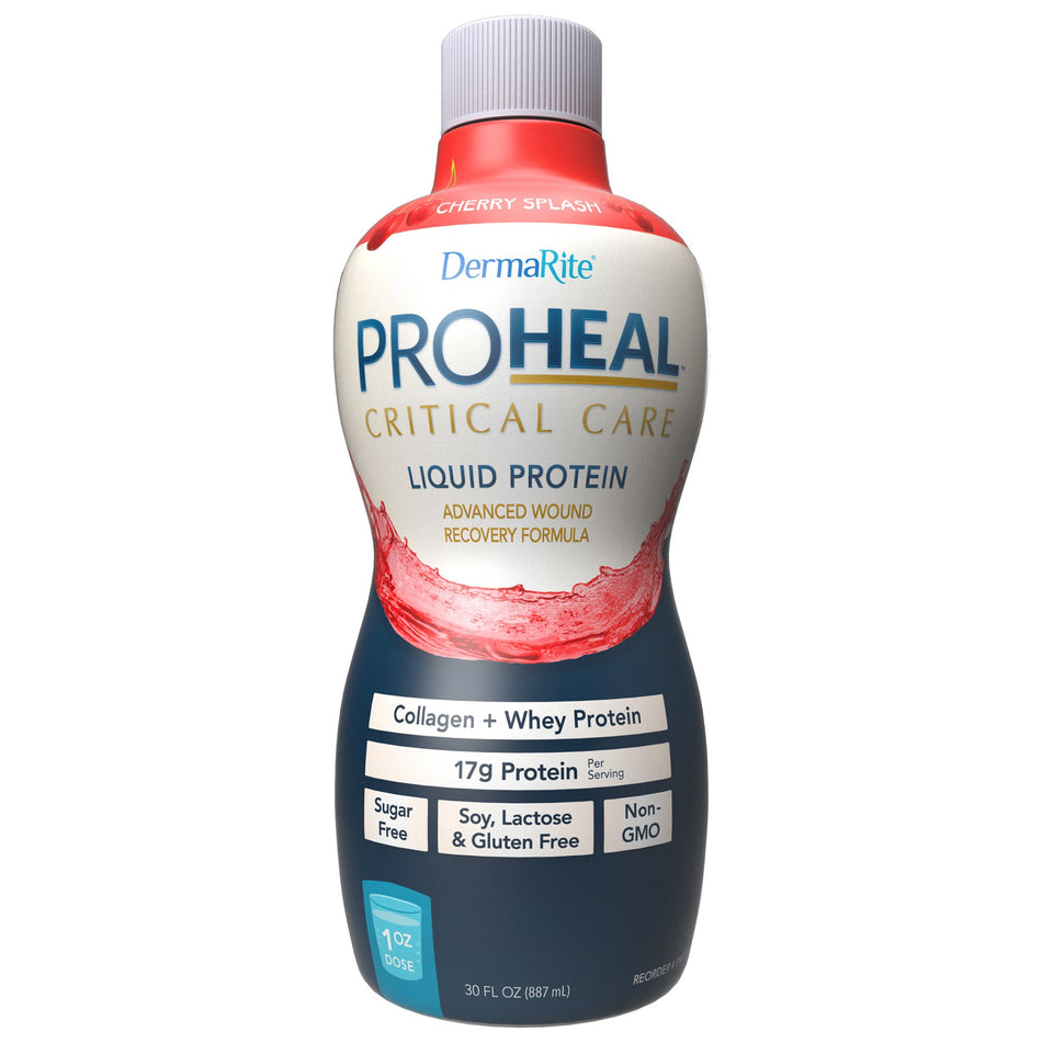 ProHeal Critical Care Cherry Splash Liquid Protein Wound Recovery Formula, 30-ounce bottle-Oral Supplement ProHeal Critical Care Cherry Splash Flavor Liquid 30 oz. Bottle