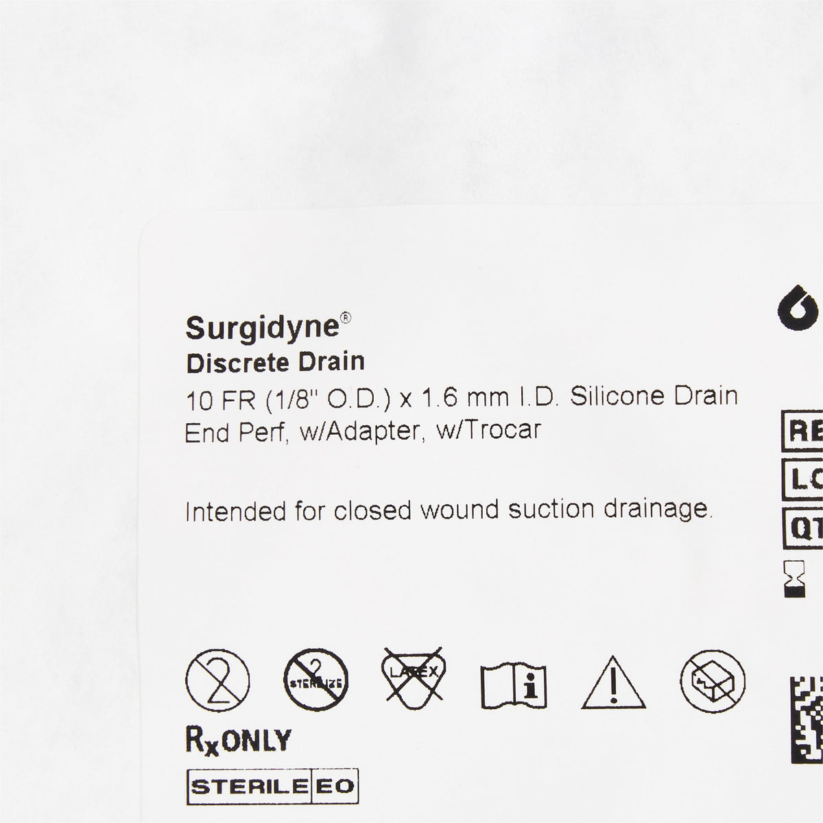 McKesson Wound Drain with Trocar, 10 Fr., 12-Inch Length-Wound Drain Tube McKesson Brand Silicone 10 Fr. Size Sterile