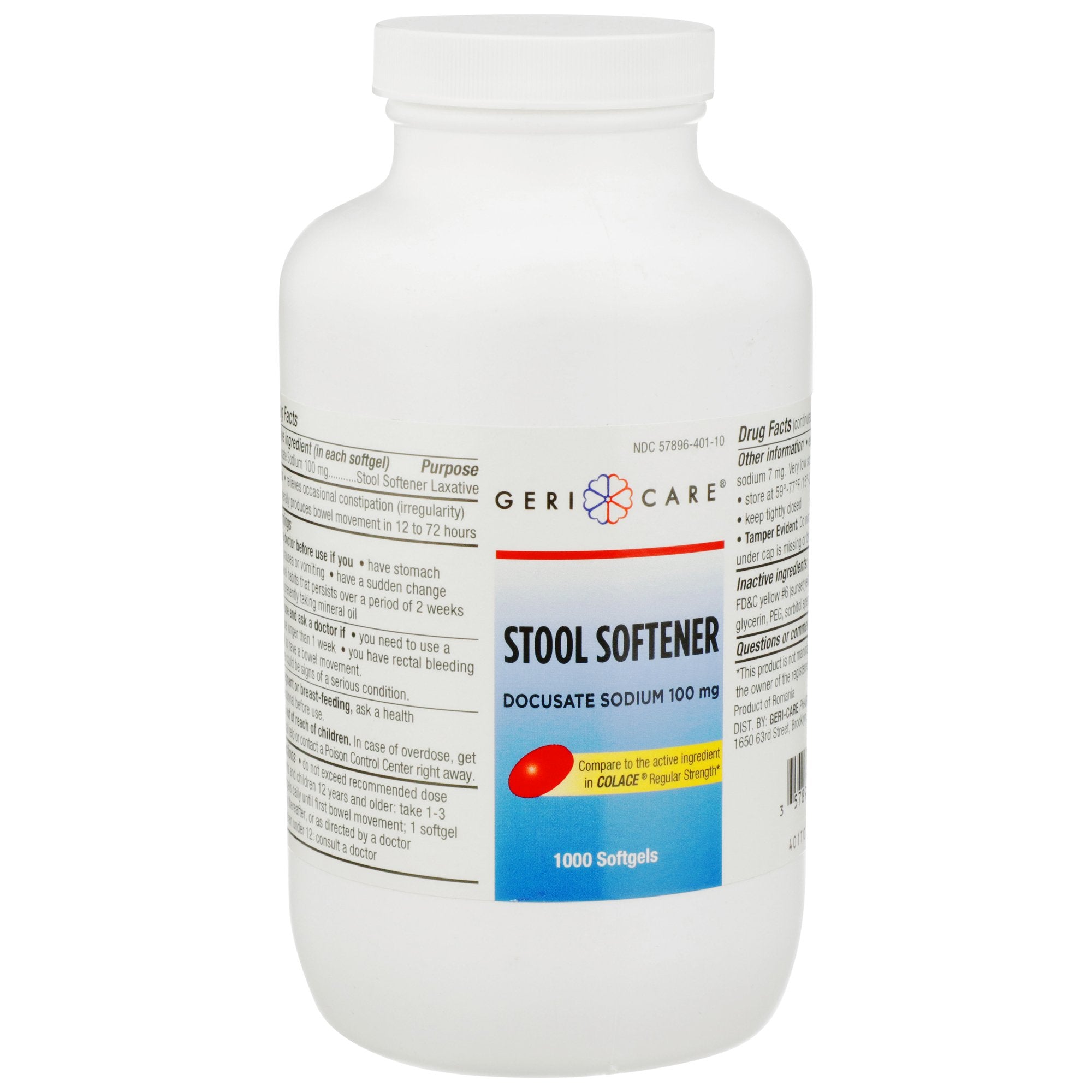 Geri-Care Docusate Sodium Stool Softener-"Stool Softener Geri-Care Softgel 1,000 per Bottle 100 mg Strength Docusate Sodium"