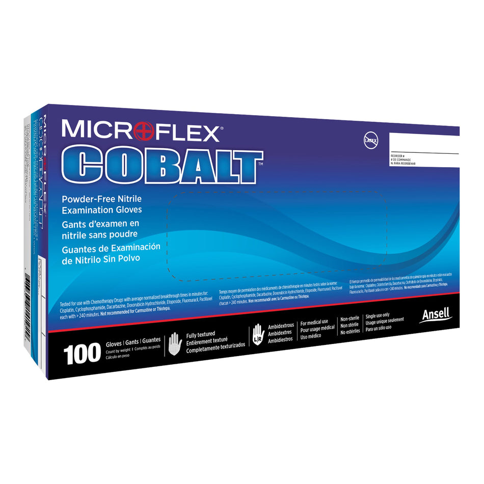Microflex Cobalt Nitrile Exam Glove, Extra Large, Blue-Exam Glove MICROFLEX Cobalt X-Large NonSterile Nitrile Standard Cuff Length Fully Textured Blue Not Rated