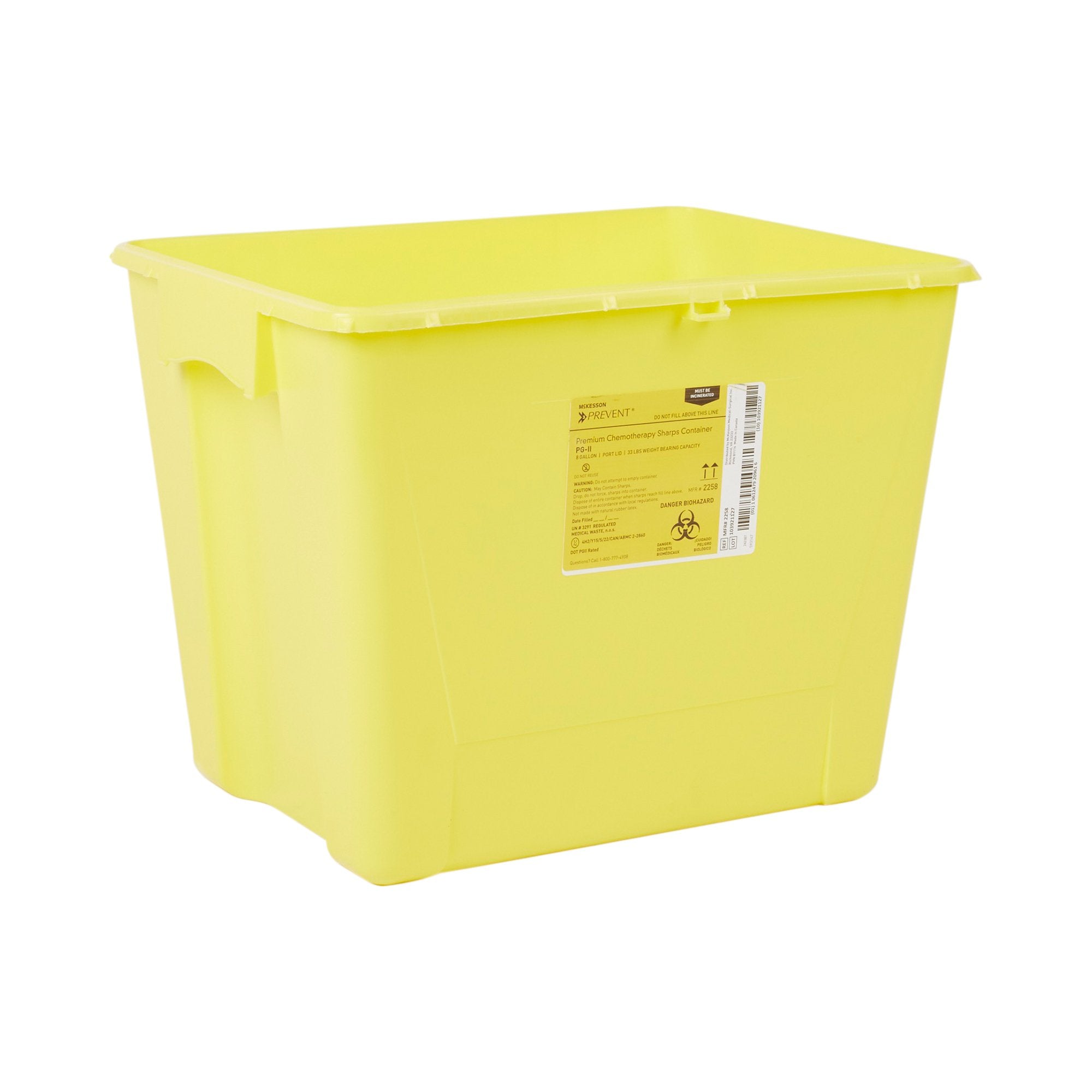 McKesson Prevent Sharps Container, 8 Gallon, 13-1/2 x 17-3/10 x 13 Inch-Chemotherapy Waste Container McKesson Prevent Yellow Base 13-1/2 H X 17-3/10 W X 13 L Inch Vertical Entry 8 Gallon