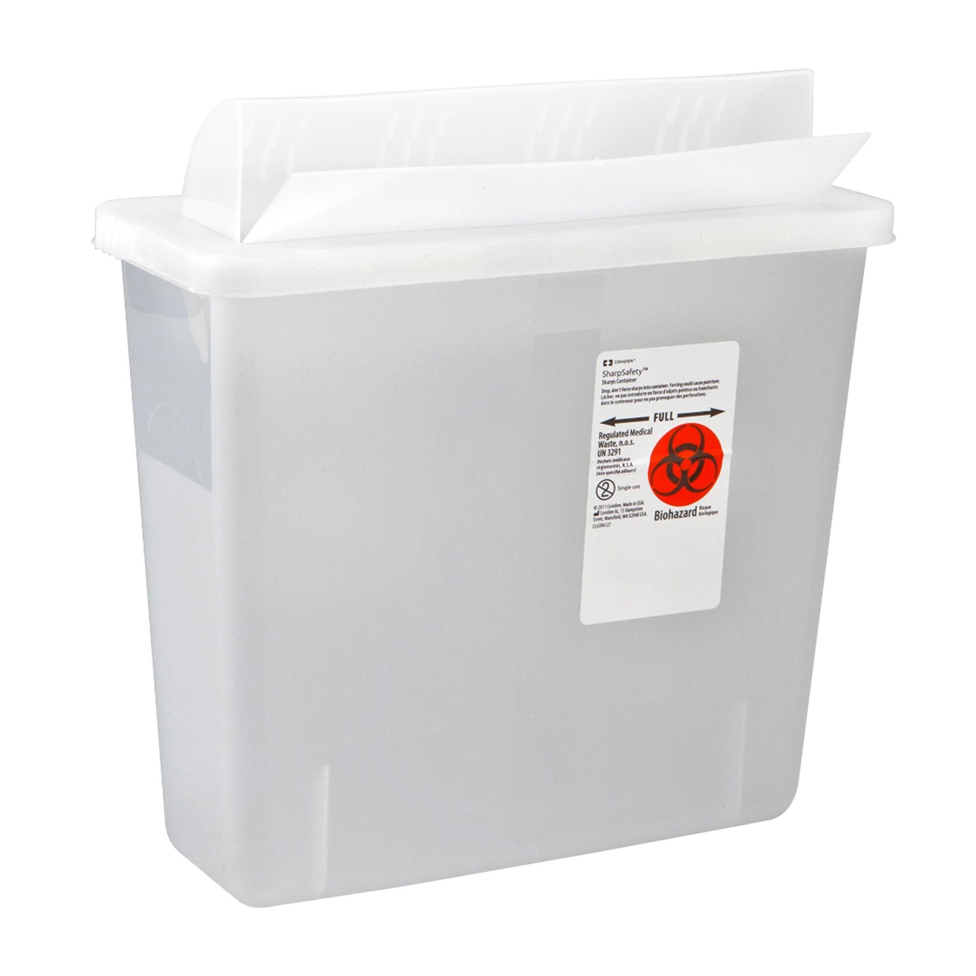 In-Room Multi-purpose Sharps Container, 3 Gallon, 16 x 13 x 6 Inch-Sharps Container In-Room Translucent Base 16-1/4 H X 13-3/4 W X 6 D Inch Horizontal Entry 3 Gallon