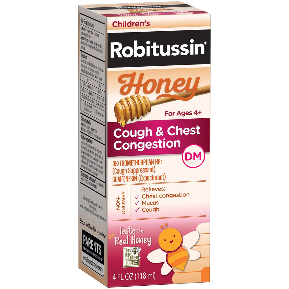 Robitussin Children's Honey Cough & Chest Congestion DM Liquid, 4-ounce bottle-Cold and Cough Relief 4 oz.
