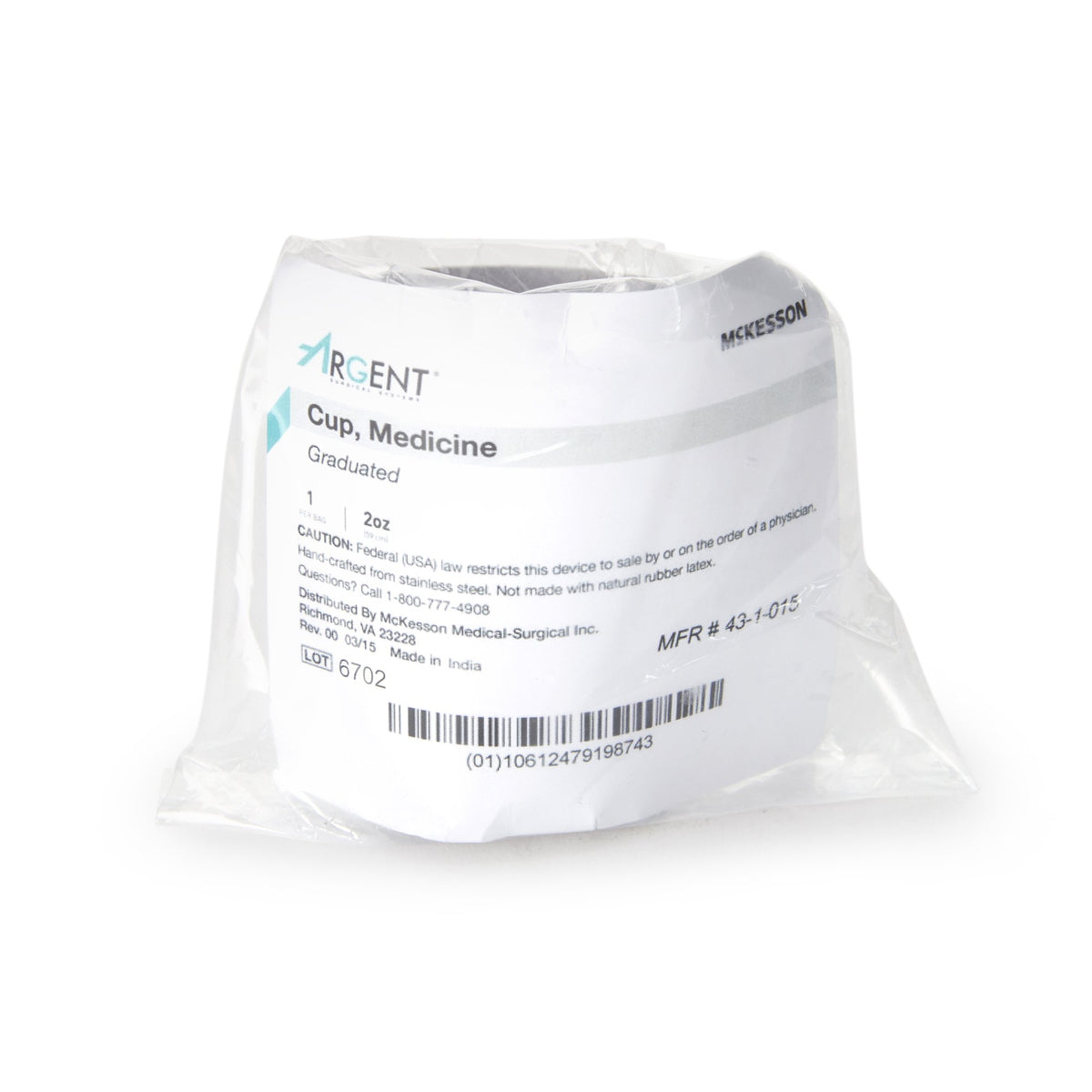 McKesson Argent Stainless Steel Graduated Medicine Cup, 2-ounce capacity-Medicine Cup McKesson Argent 2 oz. Silver Stainless Steel Reusable NonSterile