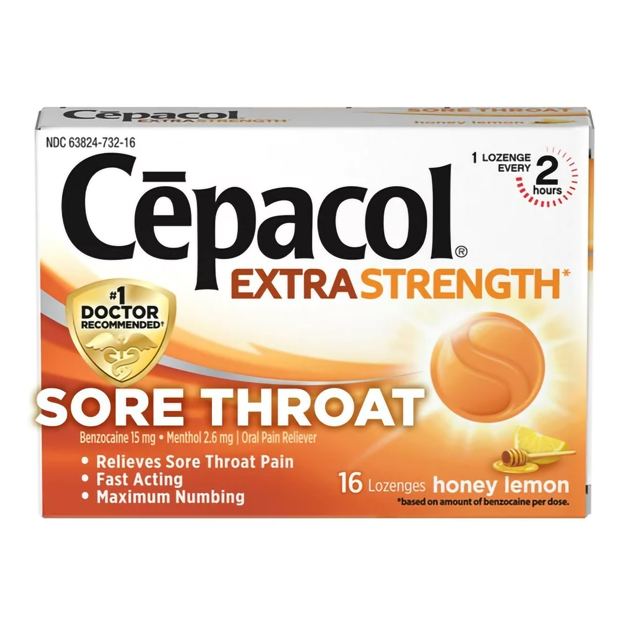 Cepacol Extra Strength Benzocaine / Menthol Sore Throat Relief-Sore Throat Relief Cepacol Extra Strength 15 mg - 2.6 mg Strength Lozenge 16 per Box