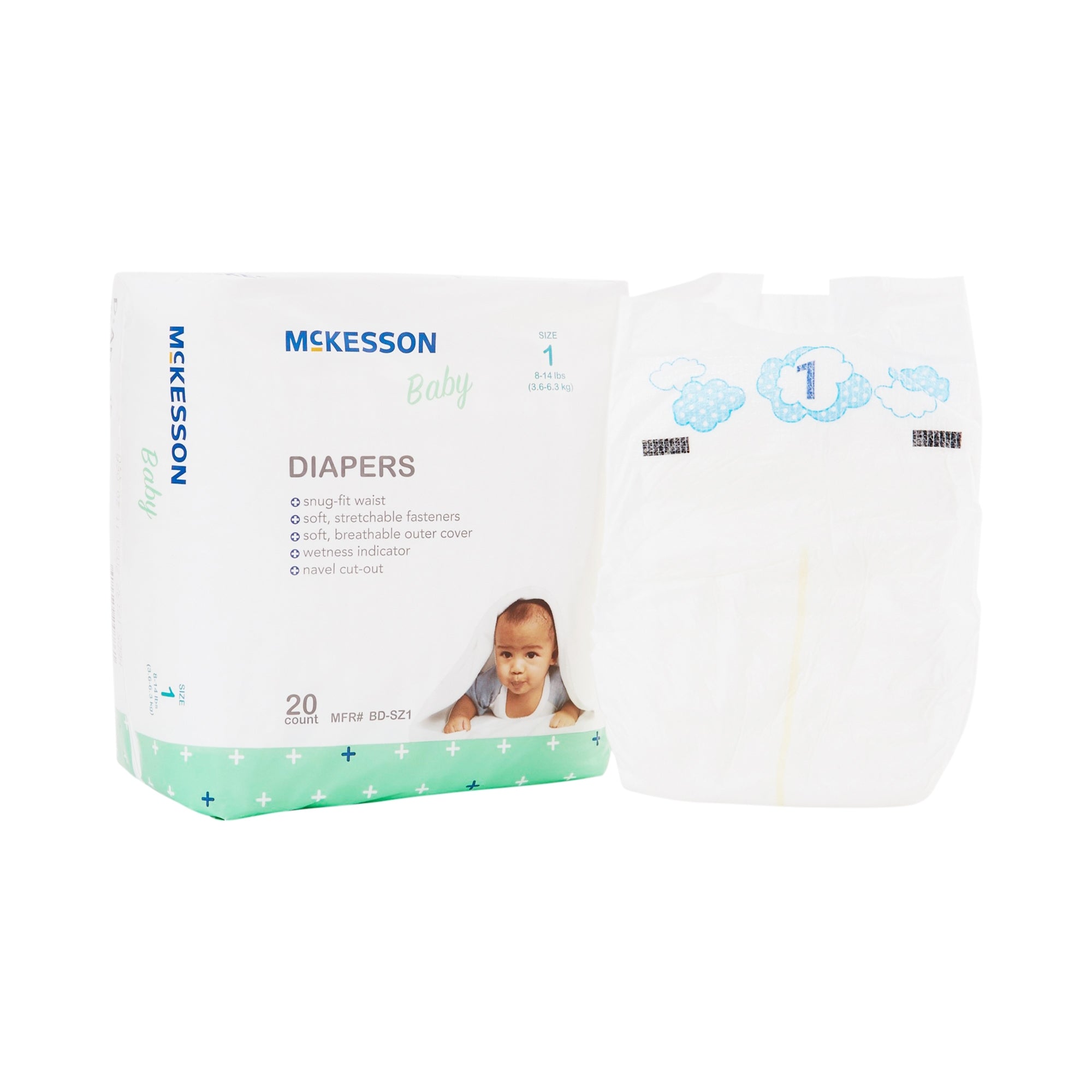 McKesson Baby Diapers, Size 1-Unisex Baby Diaper McKesson Size 1 Disposable Heavy Absorbency
