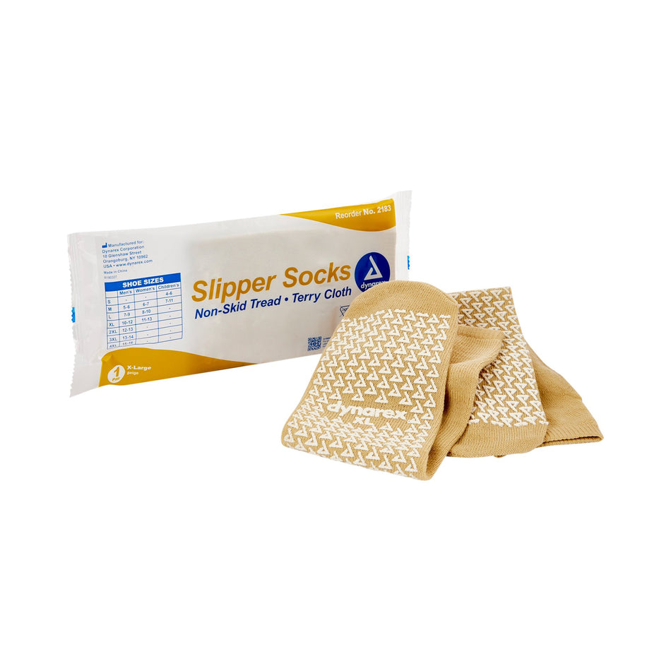 Soft Sole Slipper Socks, X-Large-Slipper Socks Dynarex Unisex Adult X-Large Single Tread Single Patient Use Beige