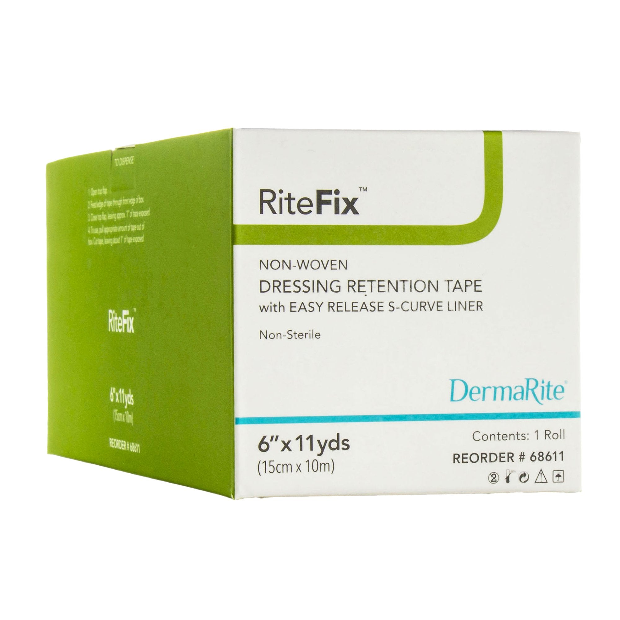 RiteFix Nonwoven Dressing Retention Tape, 6 Inch x 11 Yard, White-Water Resistant Dressing Retention Tape with Liner RiteFix White 6 Inch X 11 Yard Nonwoven NonSterile