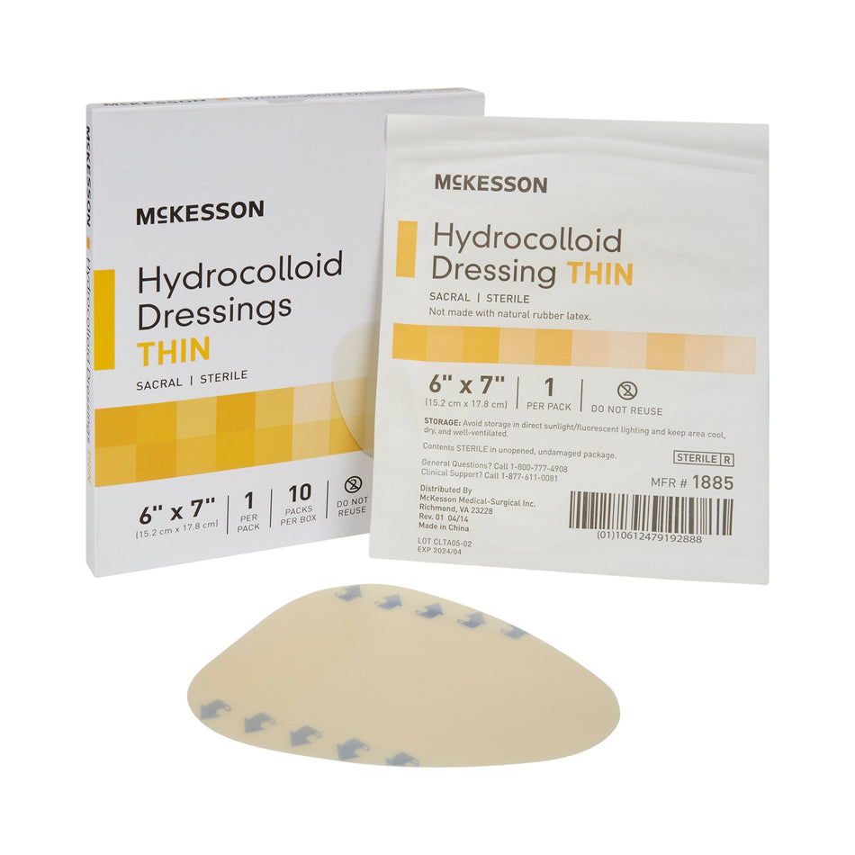 McKesson Hydrocolloid Dressing, 6 x 7 Inch Sacral-Thin Hydrocolloid Dressing McKesson Film Backing 6 X 7 Inch Sacral Hydrocolloid