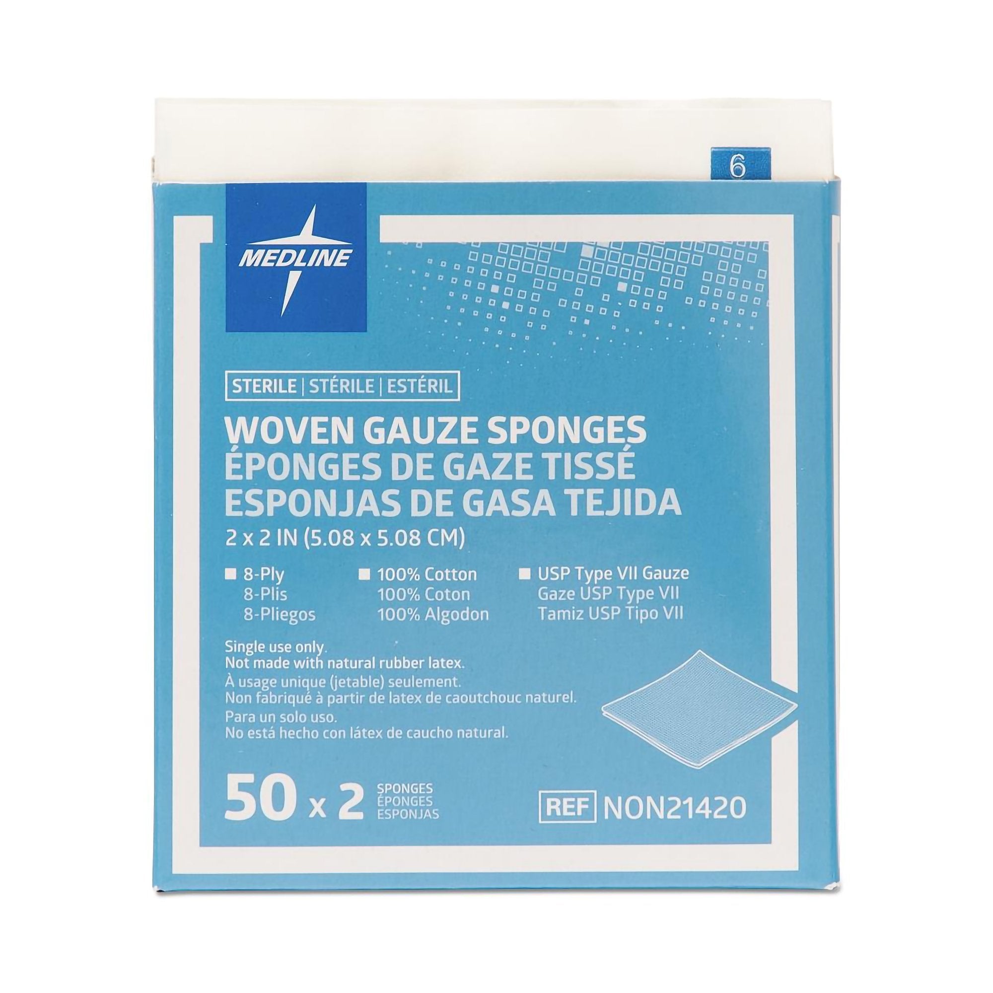 Medline Sterile USP Type VII Gauze Sponge, 2 x 2 Inch, 8-Ply-Gauze Sponge Medline 2 X 2 Inch 8-Ply Sterile 2 per Pack