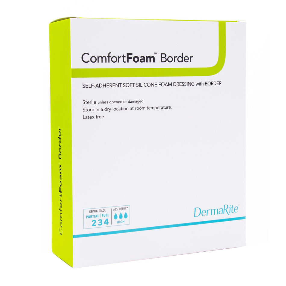 ComfortFoam� Border Silicone Adhesive with Border Silicone Foam Dressing, 6 x 8 Inch-Foam Dressing ComfortFoam� Border 6 X 8 Inch With Border Waterproof Backing Silicone Adhesive Rectangle Sterile
