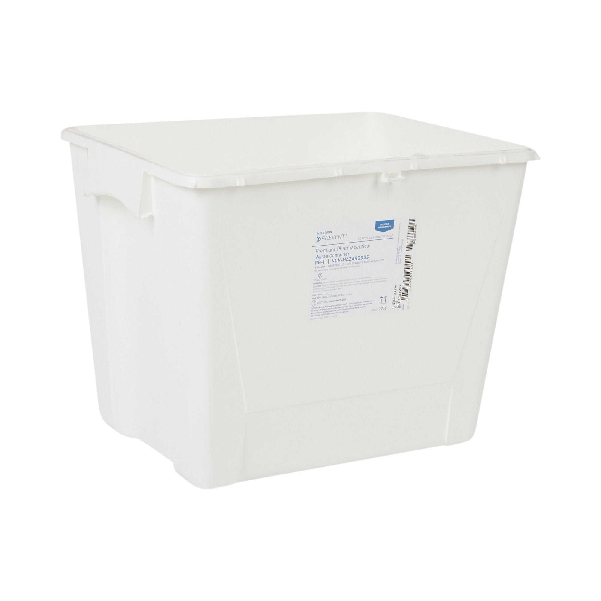 McKesson Prevent Pharmaceutical Waste Container, 8 Gallon, 13 x 17-3/10 x 13 inch-Pharmaceutical Waste Container McKesson Prevent White Base 13-1/2 H X 17-3/10 W X 13 L Inch Vertical Entry 8 Gallon