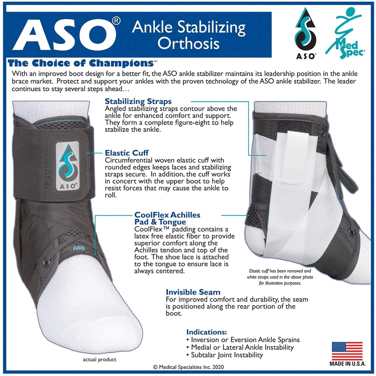 ASO Speed Lacer Ankle Brace, Medium-Ankle Brace ASO Speed Lacer Medium Lace-Up / Hook and Loop Strap Closure Foot