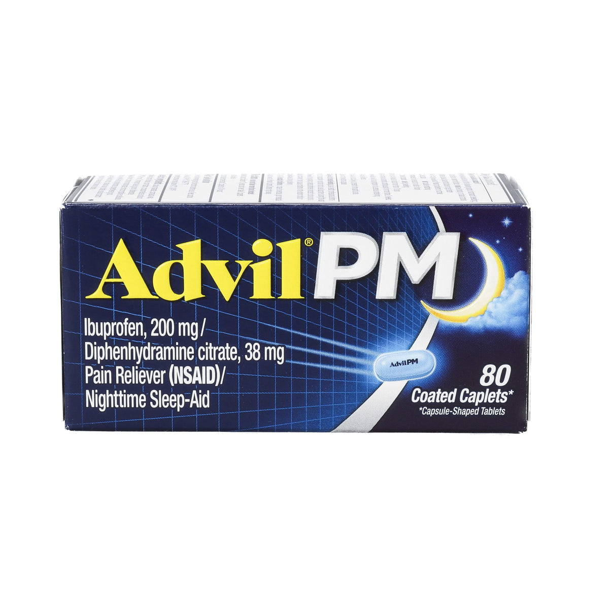 Advil PM Caplets-Night Time Pain Relief Advil PM 200 mg - 38 mg Strength Ibuprofen Capsule