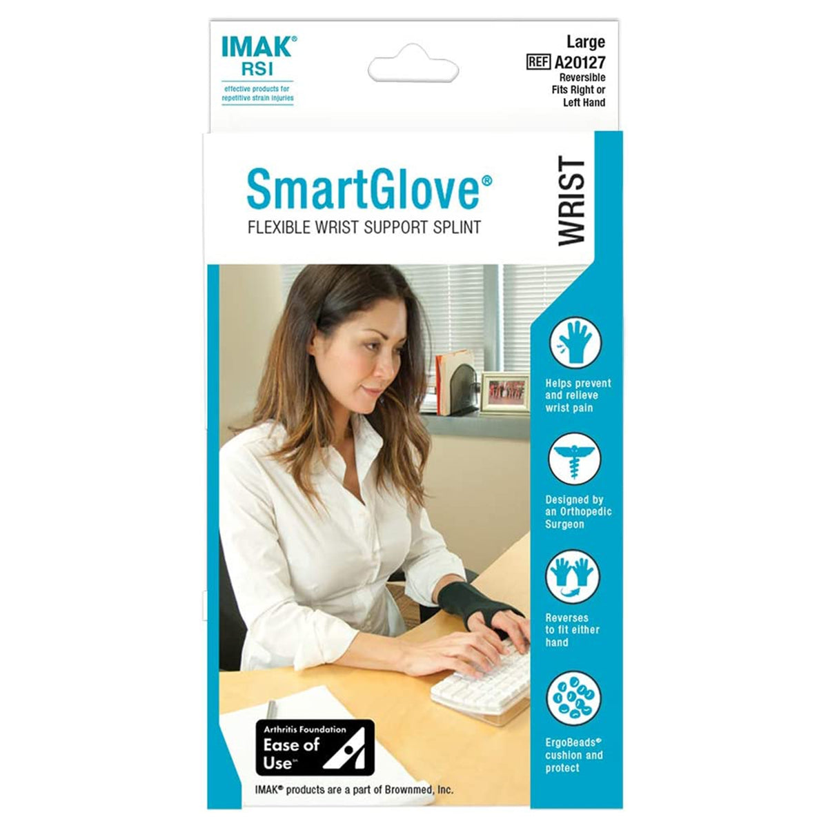 IMAK SmartGlove Wrist Splint, Large-Wrist Splint IMAK RSI SmartGlove Cotton / ergoBeads Left or Right Hand Black Large