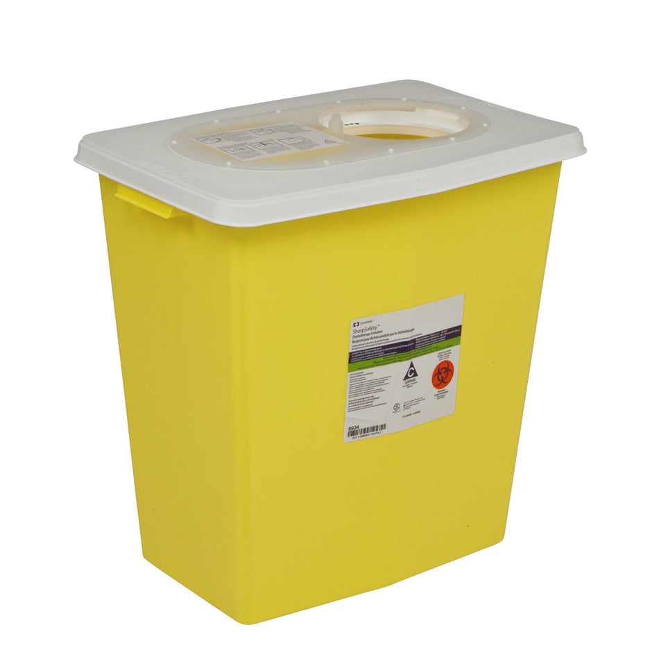 SharpSafety Chemotherapy Waste Container, 12 Gallon, 18 x 18 x 12 Inch-Chemotherapy Waste Container SharpSafety Yellow Base 18-3/4 H X 18-1/4 W X 12-3/4 D Inch Vertical Entry 12 Gallon