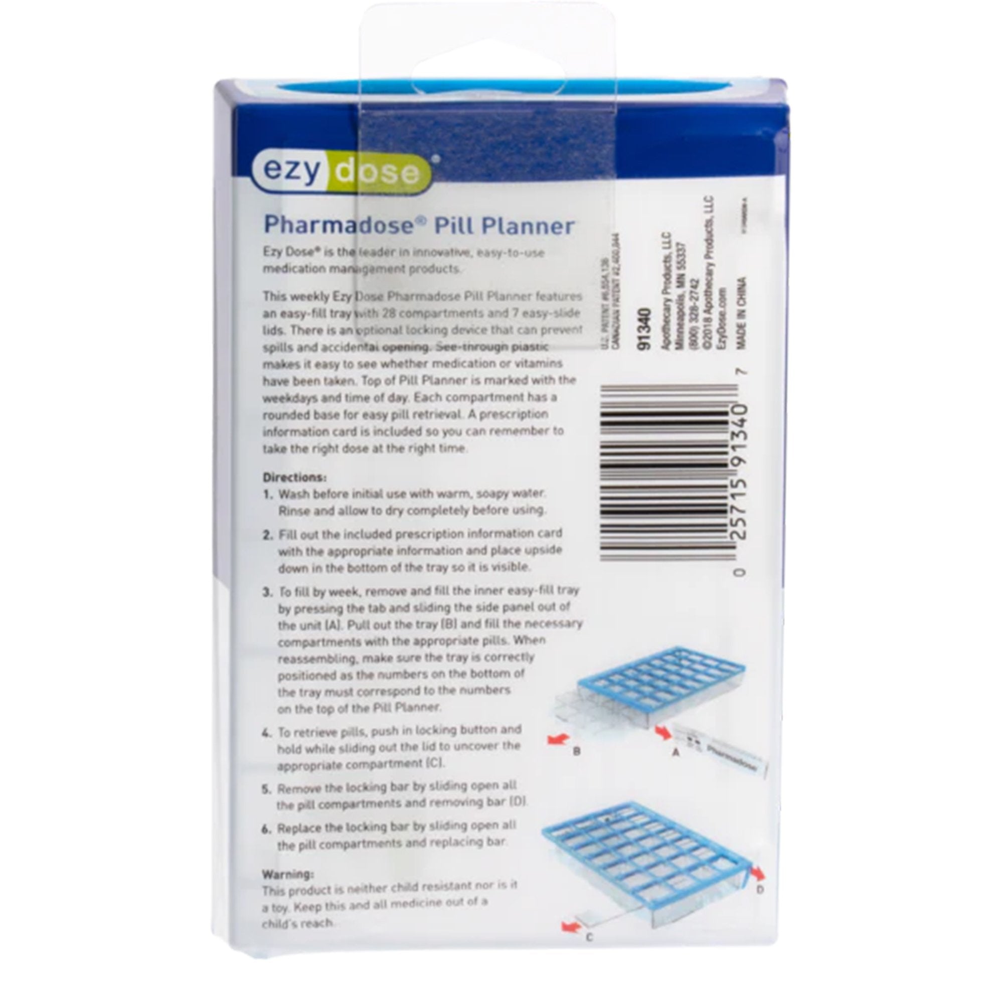 Pharmadose Locking Pill Planner 7-Day, Four Times a Day Pill Organizer-Pill Organizer Pharmadose Locking Pill Planner Small 7 Day 4 Dose