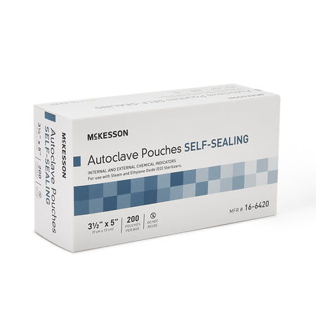 McKesson Sterilization Pouch, 3 x 5 Inch-Sterilization Pouch McKesson Ethylene Oxide (EO) Gas / Steam 3-1/2 X 5 Inch Transparent Blue / White Self Seal Paper / Film