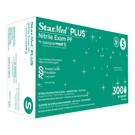 StarMed Plus Nitrile Exam Glove, Small, Blue-Exam Glove StarMed Plus Small NonSterile Nitrile Standard Cuff Length Textured Fingertips Blue Chemo Tested / Fentanyl Tested