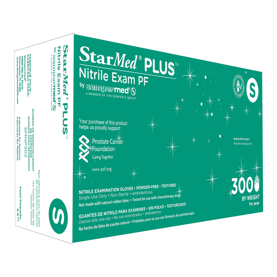 StarMed Plus Nitrile Exam Glove, Small, Blue-Exam Glove StarMed Plus Small NonSterile Nitrile Standard Cuff Length Textured Fingertips Blue Chemo Tested / Fentanyl Tested