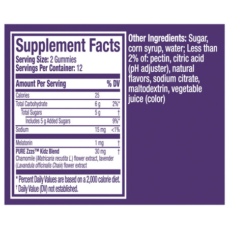 Vicks Pure Zzzs Kidz Gummies, Natural Berry Flavor-Children's Sleep Aid Vicks Pure ZZZ's 24 per Bottle Gummy