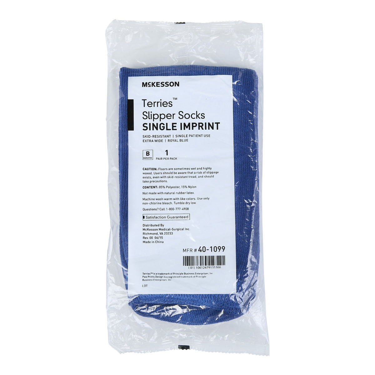 McKesson Terries Slipper Socks-Slipper Socks McKesson Terries Unisex Adult Bariatric / X-Wide Single Tread Single Patient Use Royal Blue