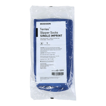 McKesson Terries Slipper Socks-Slipper Socks McKesson Terries Unisex Adult Bariatric / X-Wide Single Tread Single Patient Use Royal Blue