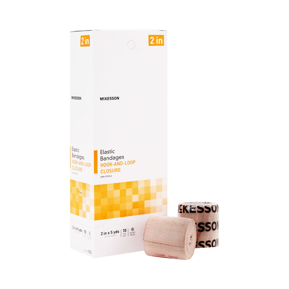 McKesson Hook and Loop Closure Elastic Bandage, 2 Inch x 5 Yard-Elastic Bandage McKesson 2 Inch X 5 Yard Single Hook and Loop Closure Tan NonSterile Standard Compression