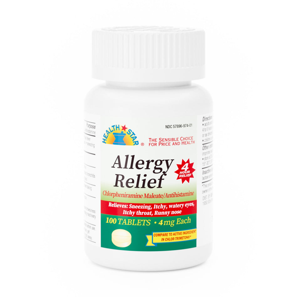 Health*Star Chlorpheniramine Maleate Allergy Relief-Allergy Relief McKesson Brand 4 mg Strength Tablet 100 per Bottle