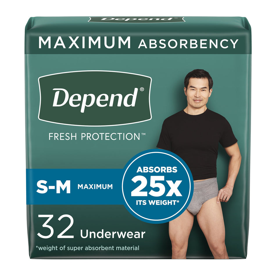 Depend Fresh Protection Men's Maximum Absorbency Underwear, Small/Medium, 32 ct.-Male Adult Absorbent Underwear Depend Fresh Protection Waistband Style Small / Medium Disposable Heavy Absorbency