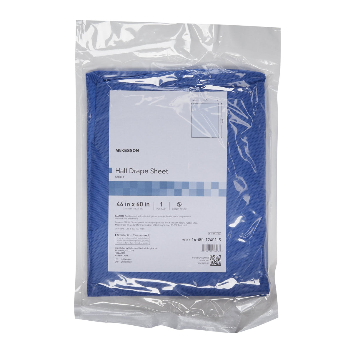 McKesson Sterile Half Drape Sheet, 60 x 44 Inch-General Purpose Drape McKesson Half Drape Sheet 60 W X 44 L Inch Sterile