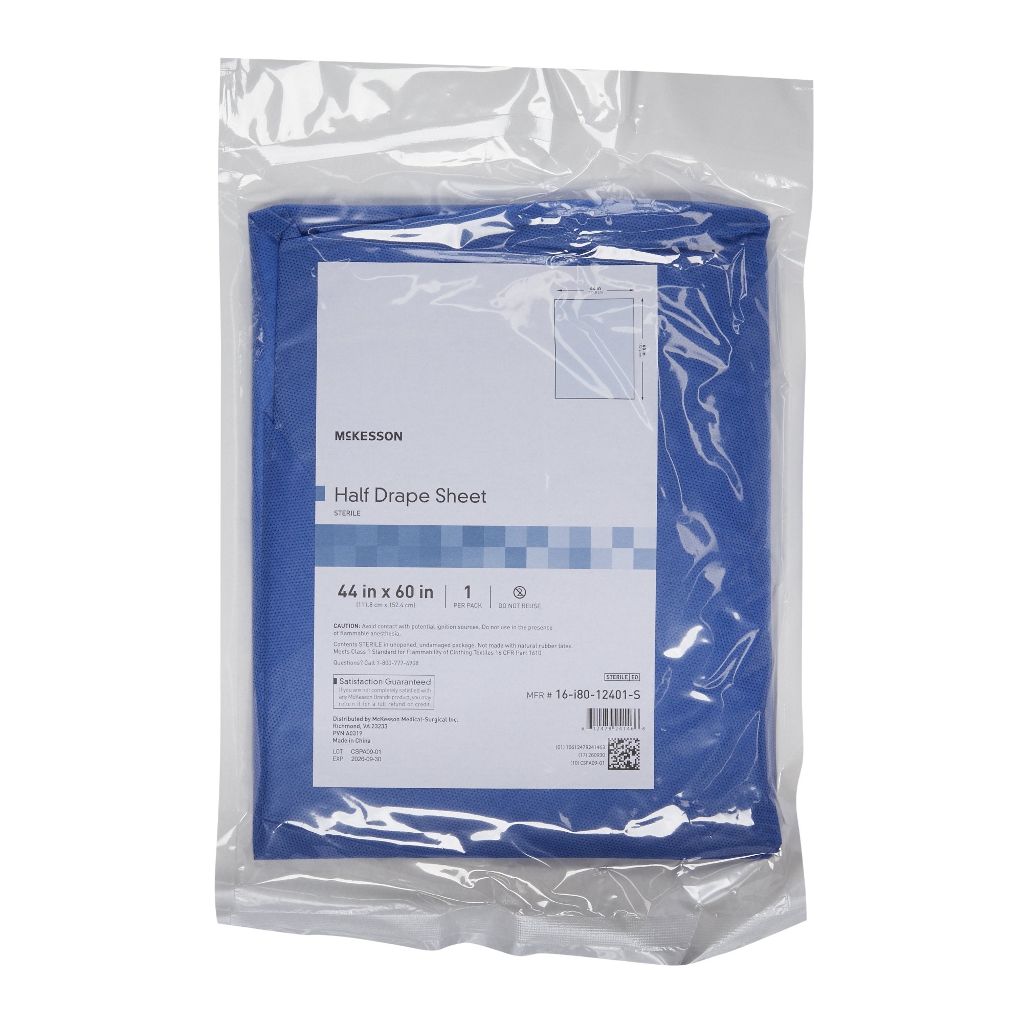 McKesson Sterile Half Drape Sheet, 60 x 44 Inch-General Purpose Drape McKesson Half Drape Sheet 60 W X 44 L Inch Sterile