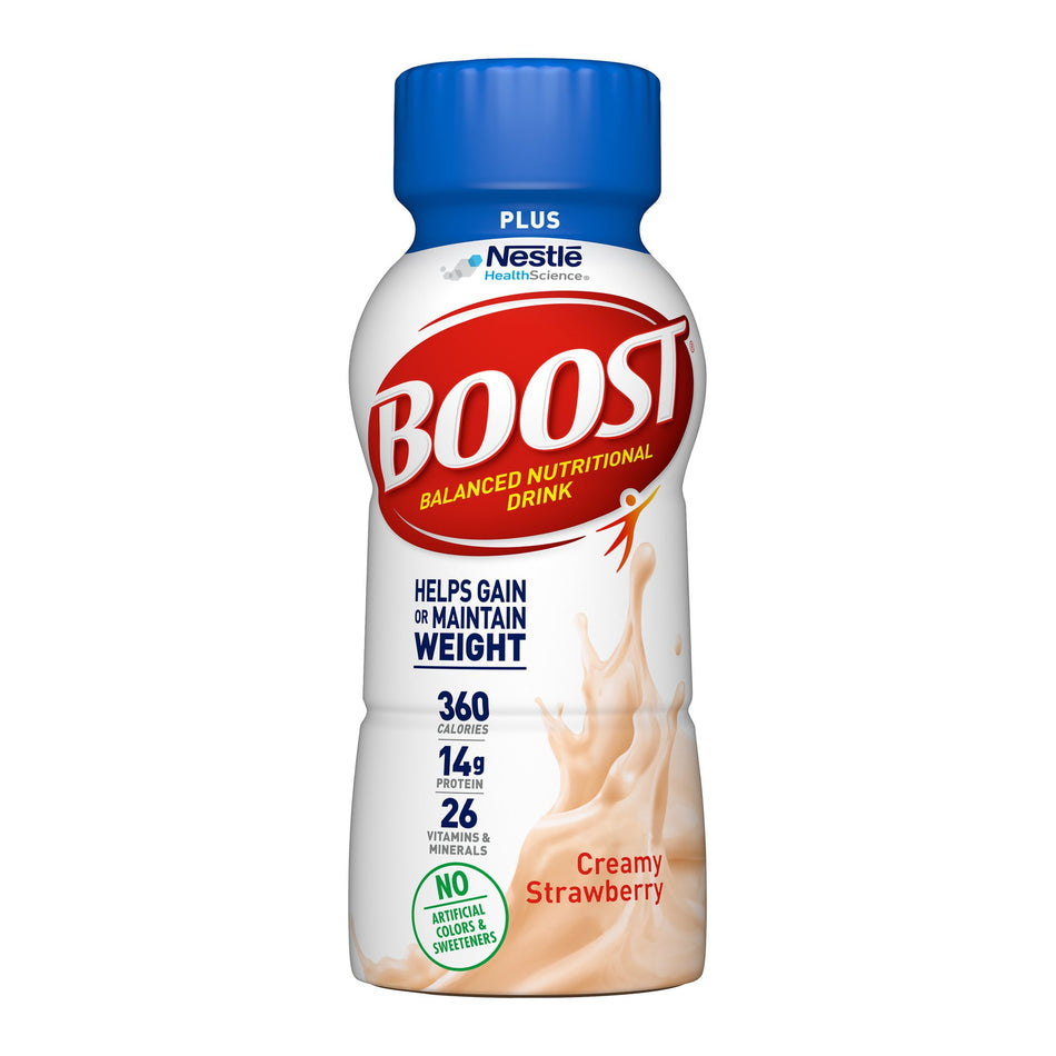 Boost Plus Strawberry Balanced Nutritional Drink, 8-ounce bottle-Oral Supplement Boost Plus Creamy Strawberry Flavor Liquid 8 oz. Bottle