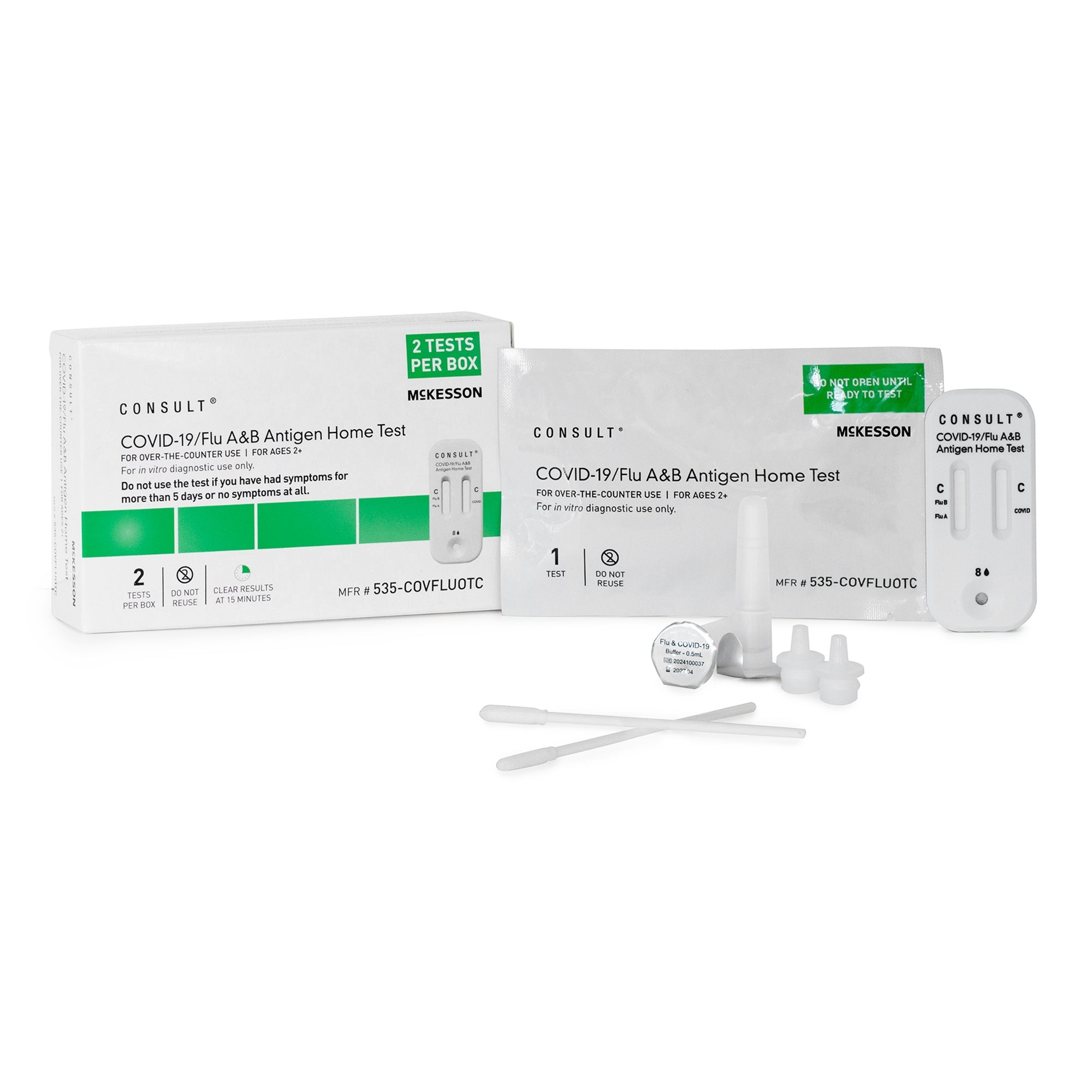 Respiratory Test Kit McKesson Consult® COVID-19 / Flu A&B Antigen Home Test (OTC) 2 Tests CLIA Waived