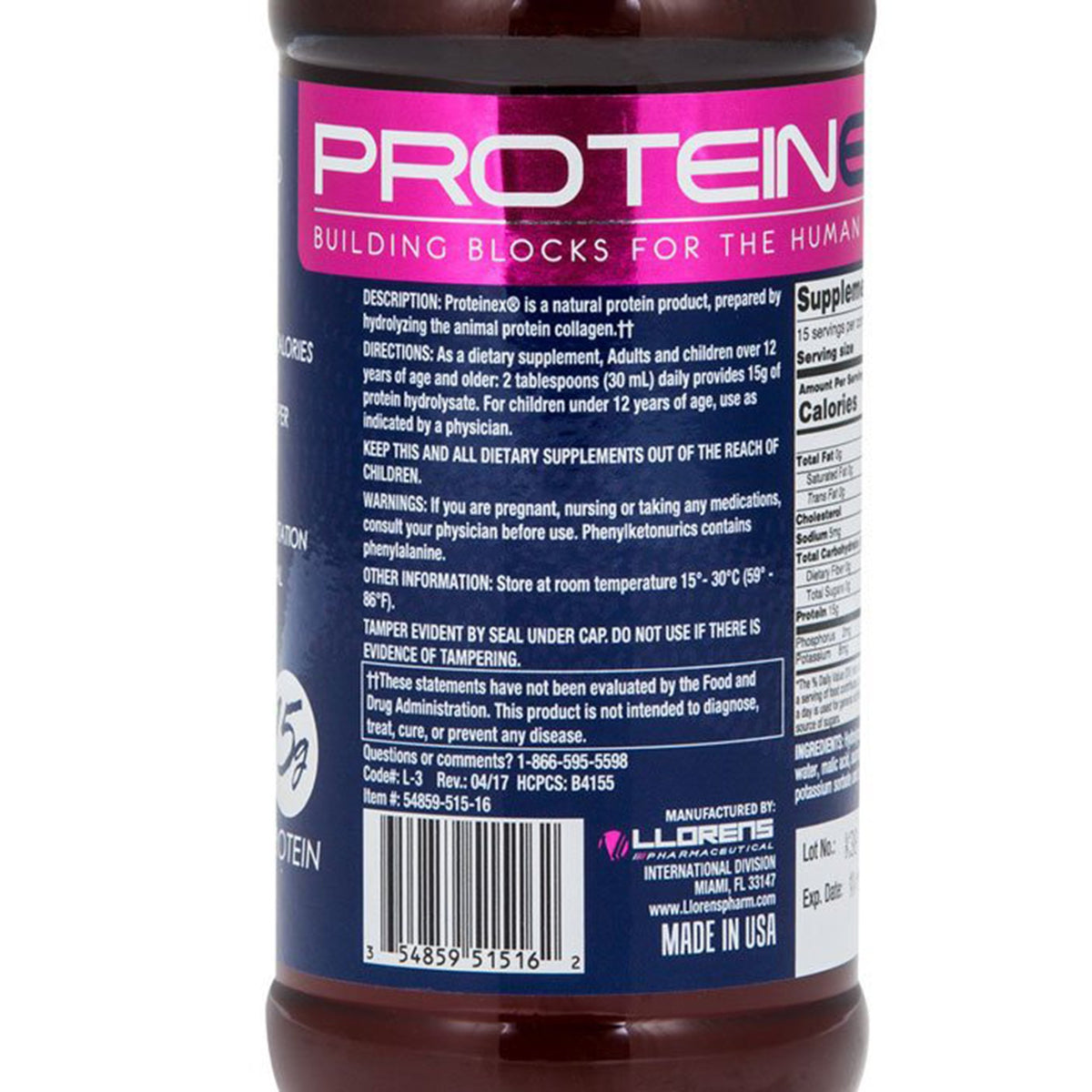 Proteinex P15 Hydrolyzed Liquid Protein, 16-ounce bottle-Oral Supplement Proteinex P15 Unflavored Liquid 16 oz. Bottle