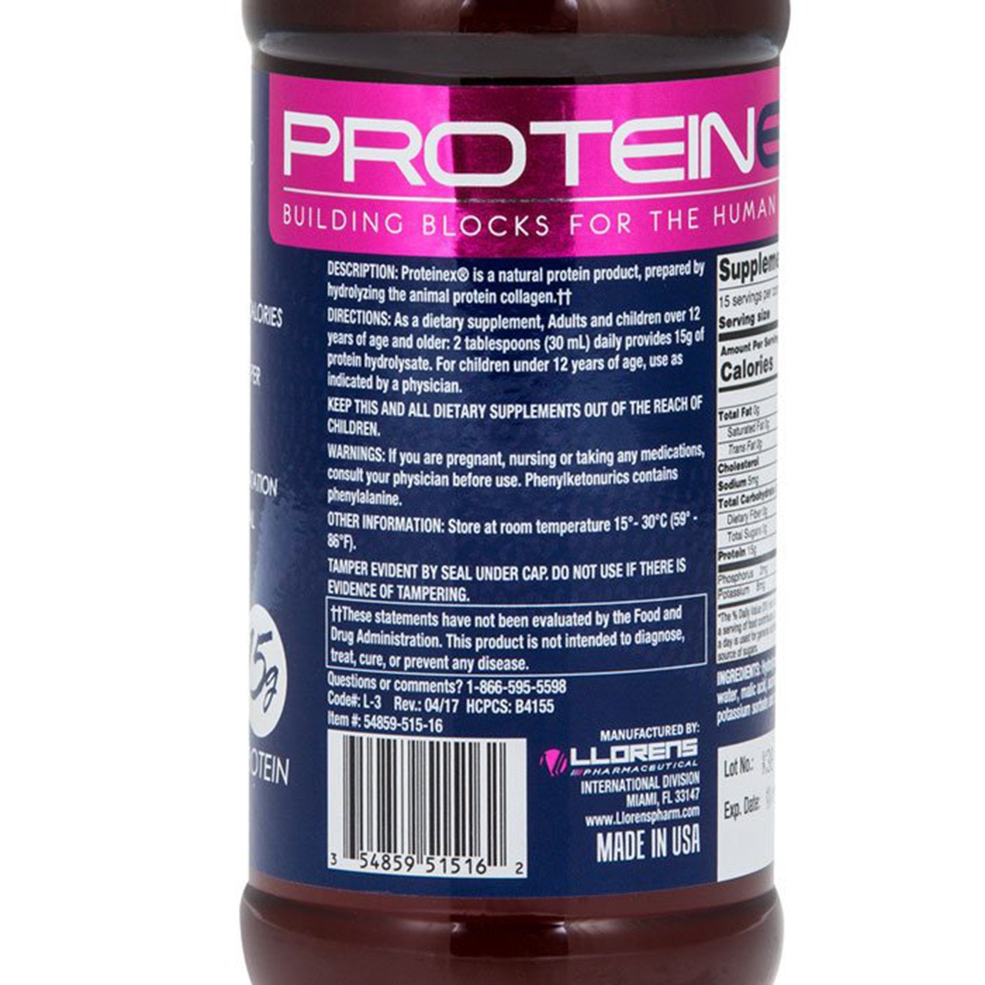 Proteinex P15 Hydrolyzed Liquid Protein, 16-ounce bottle-Oral Supplement Proteinex P15 Unflavored Liquid 16 oz. Bottle