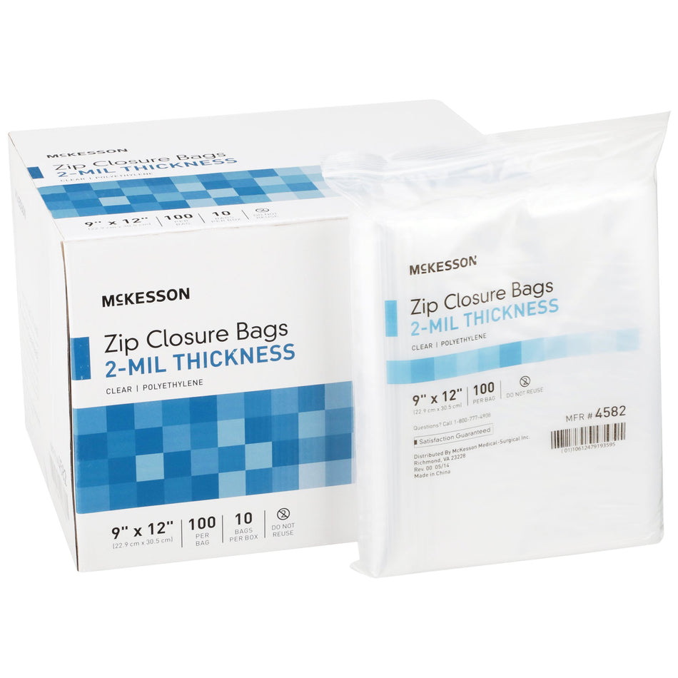 McKesson Zip Closure Bag, 9 X 12 Inches-Reclosable Bag McKesson 9 X 12 Inch Polyethylene Clear Zipper Closure