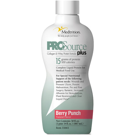 ProSource Plus Berry Punch Collagen and Whey Protein Formula, 32-ounce Bottle-Oral Supplement ProSource Plus Berry Punch Flavor Liquid 30 oz. Bottle