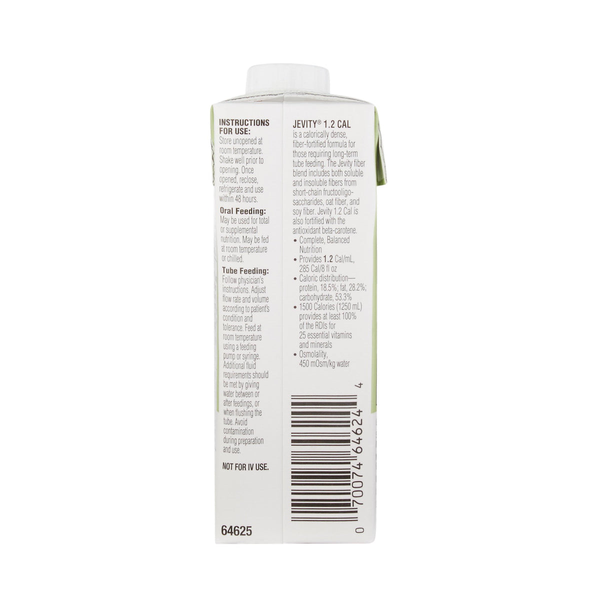 Jevity 1.2 with Fiber Complete, Balanced Nutrition, 8-ounce carton-Tube Feeding Formula Jevity 1.2 Cal with Fiber Unflavored Liquid 8 oz. Reclosable Carton