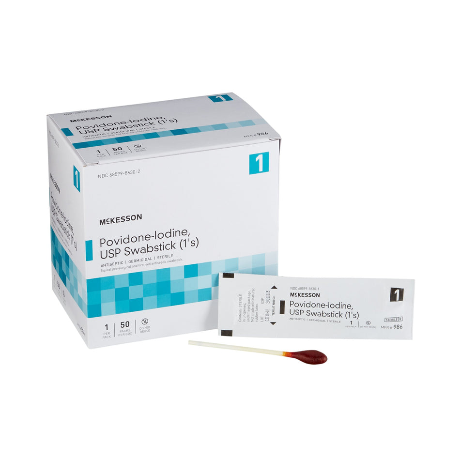 McKesson Impregnated Swabstick, 10% Strength, Povidone Iodine, Individual Packet-Impregnated Swabstick McKesson 10% Strength Povidone-Iodine Individual Packet Sterile