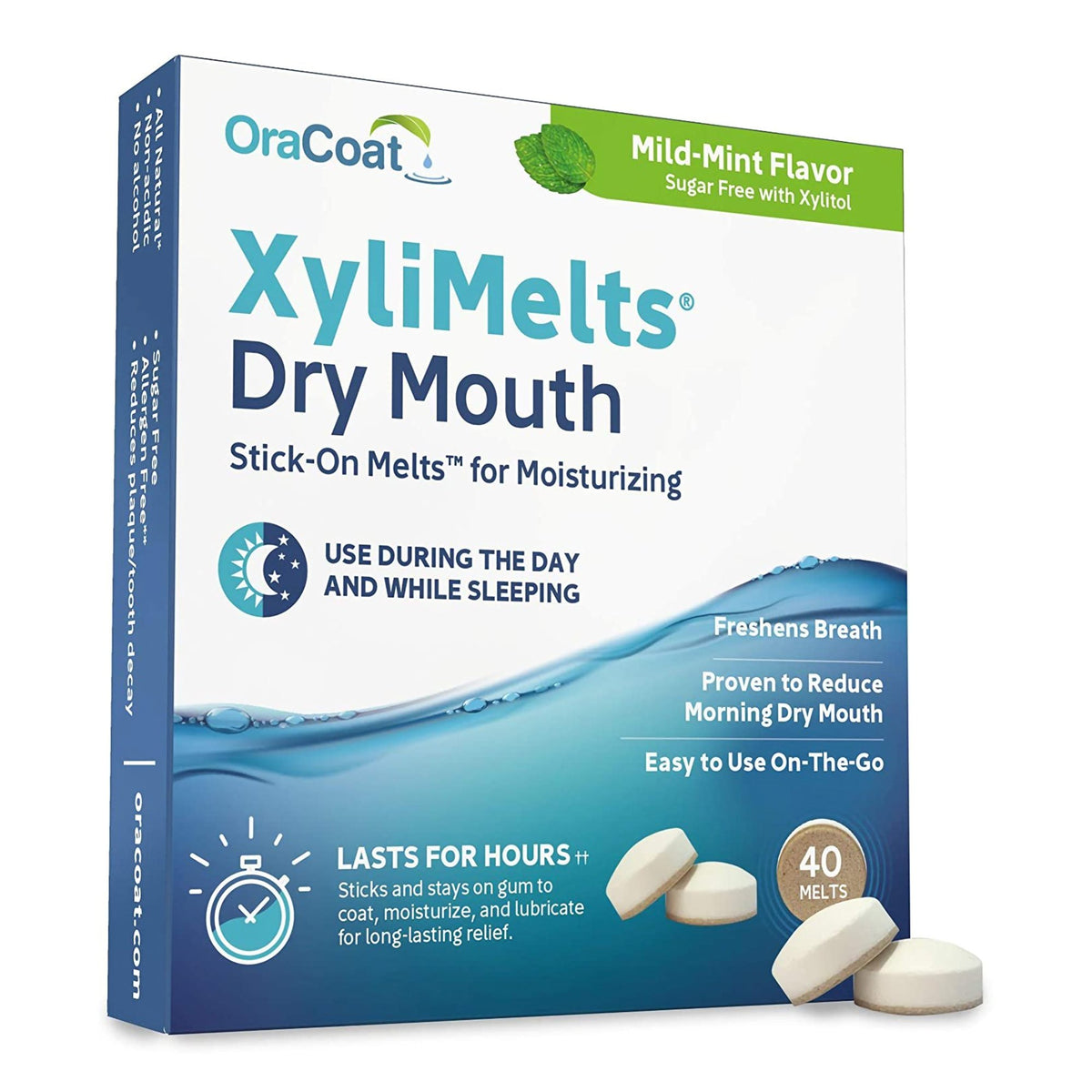 OraCoat XyliMelts Stick-On Melts for Moisturizing, Mild Mint-Mouth Moisturizer XyliMelts 40 per Pack Melt