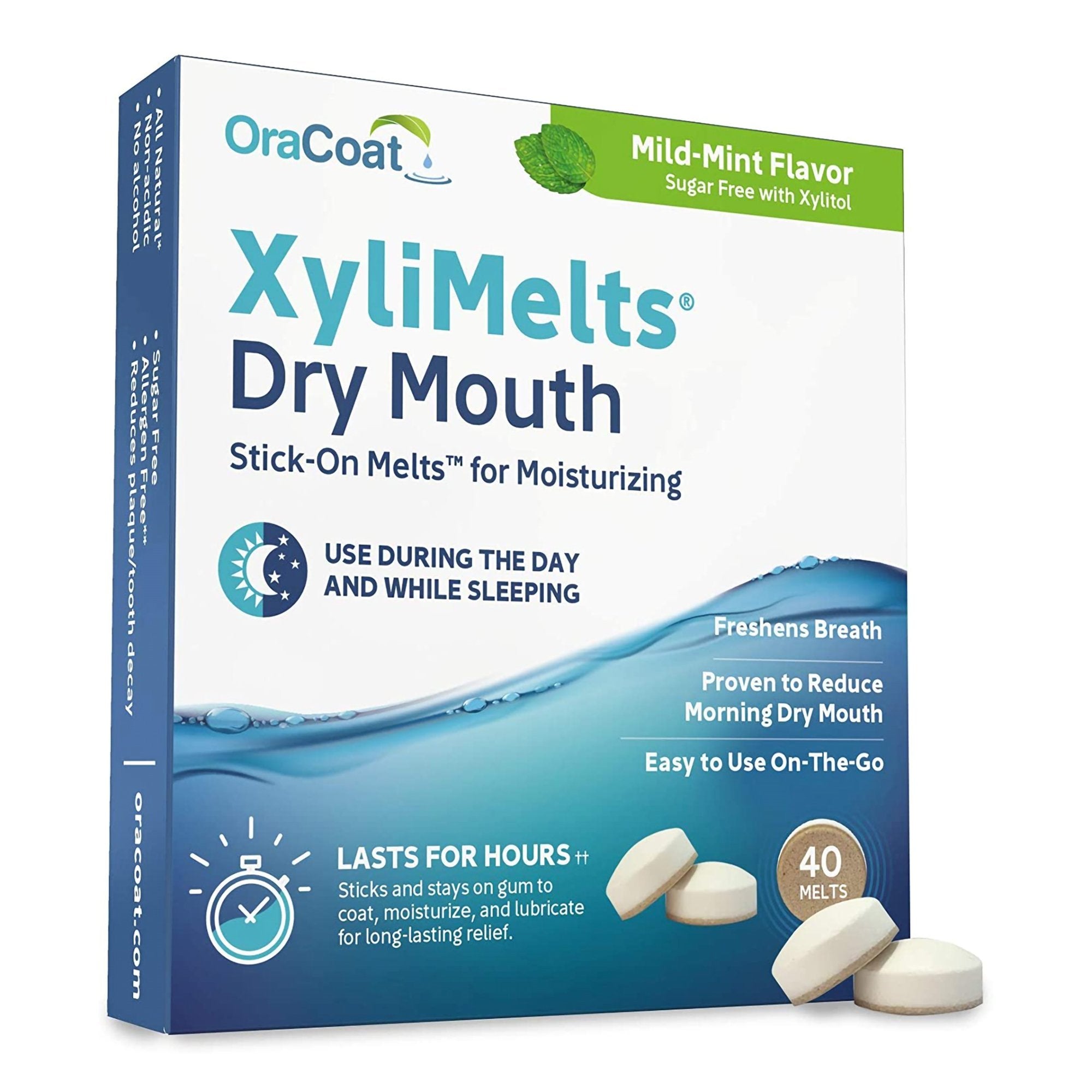 OraCoat XyliMelts Stick-On Melts for Moisturizing, Mild Mint-Mouth Moisturizer XyliMelts 40 per Pack Melt