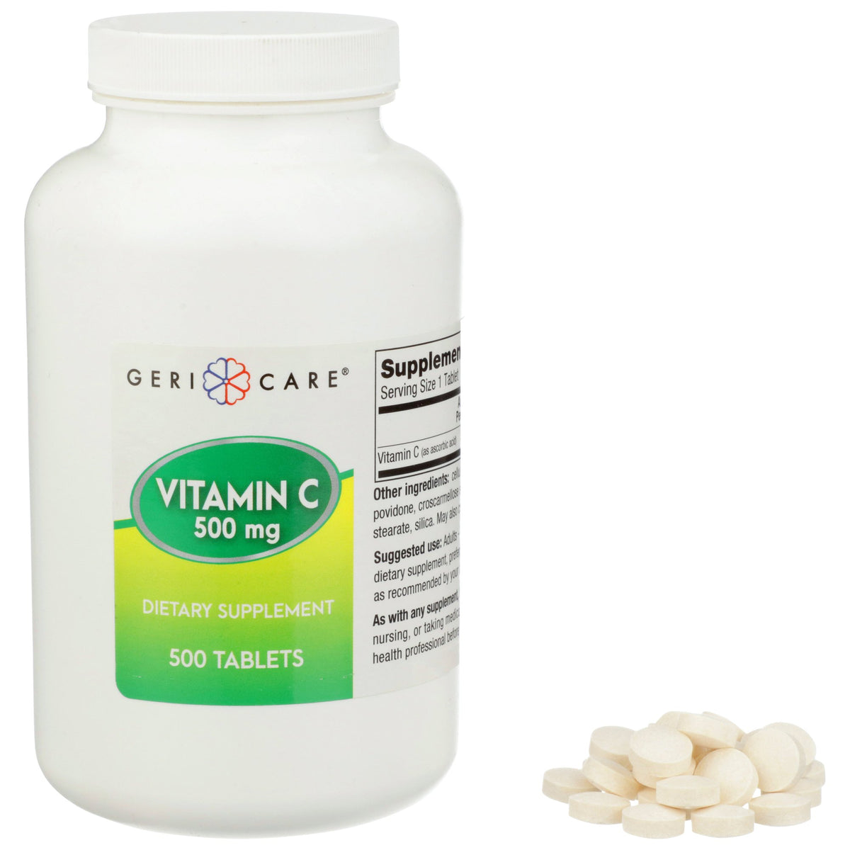 Geri-Care Ascorbic Acid Vitamin C Supplement-Vitamin C Supplement Geri-Care Ascorbic Acid 500 mg Strength Tablet 500 per Bottle
