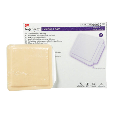 3M Tegaderm Silicone Face Foam Dressing, 4 x 4-1/4 Inch-Foam Dressing 3M Tegaderm 4 X 4-1/4 Inch Without Border Film Backing Silicone Face Square Sterile