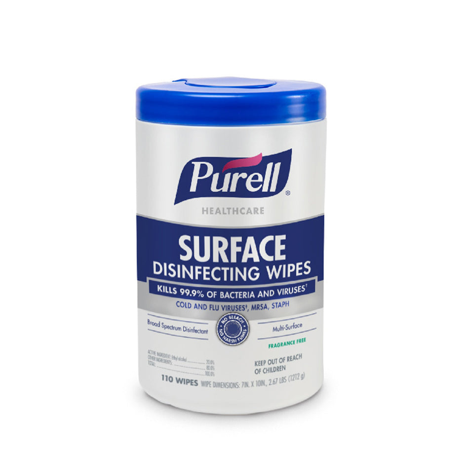 Purell� Healthcare Surface Disinfecting Wipes-Purell� Healthcare Surface Disinfectant Cleaner Premoistened Alcohol Based Manual Pull Wipe 110 Count Canister Unscented NonSterile