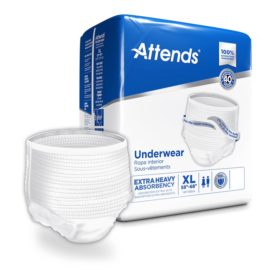 Attends Care Adult Absorbent Underwear, Heavy Absorbency, X-Large, White-Unisex Adult Absorbent Underwear Attends Care Pull On with Tear Away Seams X-Large Disposable Heavy Absorbency