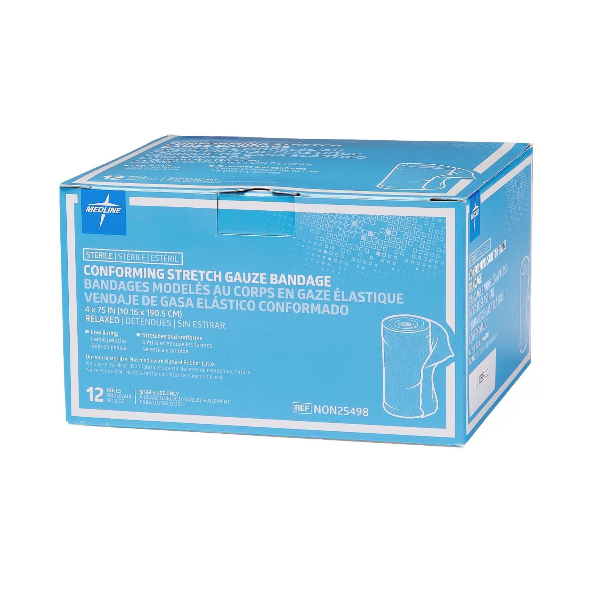 Medline Sterile Conforming Bandage, 4 Inch x 4-1/10 Yard-Conforming Bandage Medline 4 Inch X 4-1/10 Yard 1-Ply Sterile 1 per Pack