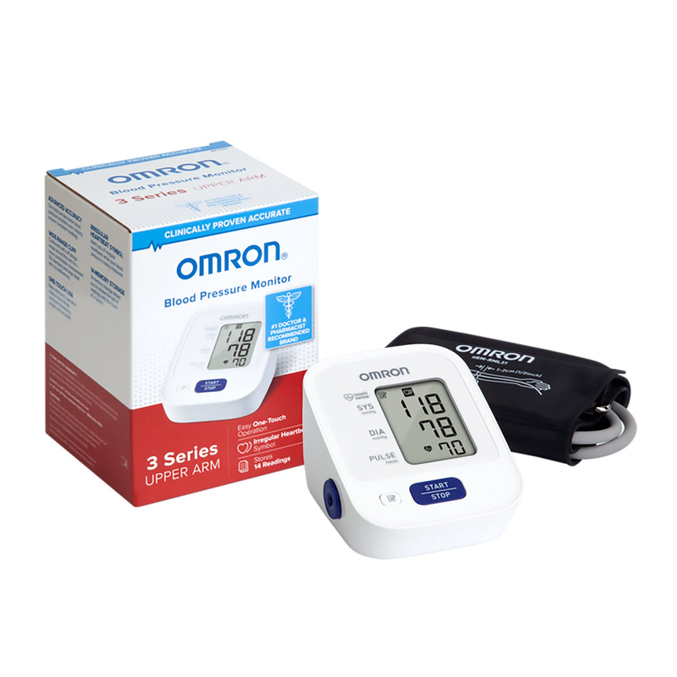 Omron 3 Series Digital Blood Pressure Monitoring Unit 1 Tube, Pocket Size, Handheld, Adult Large Cuff-Home Automatic Digital Blood Pressure Monitor Omron3 Series Wide Range Nylon Cuff 23 - 43 cm Desk Model