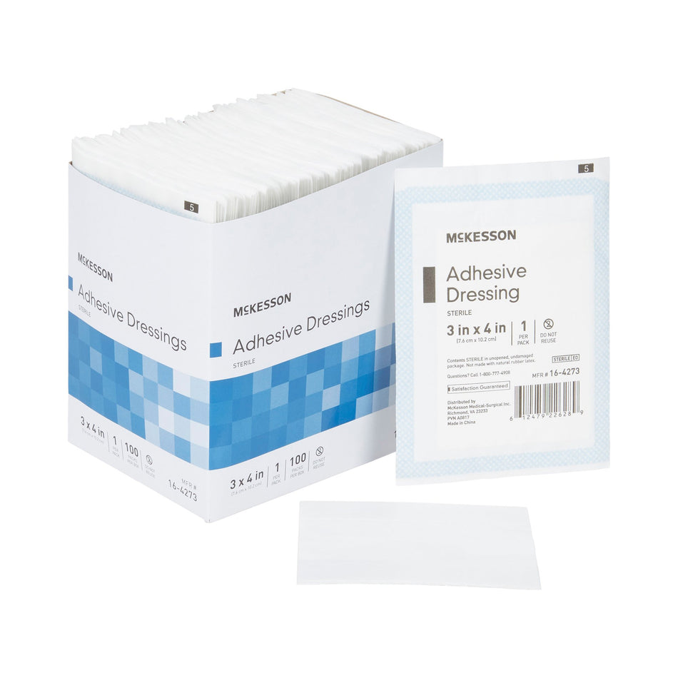 McKesson White Adhesive Dressing, 3 x 4 Inch-Island Dressing McKesson 3 X 4 Inch Rectangle Sterile